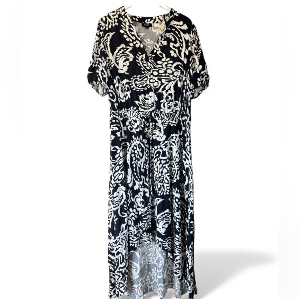 MSK Navy and White Floral Hi- Low Maxi Dress